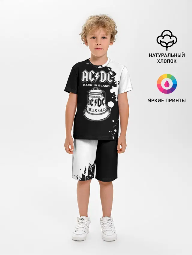 Детская пижама с шортами с принтом «AC — AC/DC Back in Black»