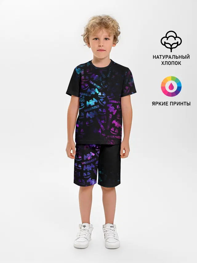 Детская пижама с шортами с принтом «Neon gradient — MARSMELLO»