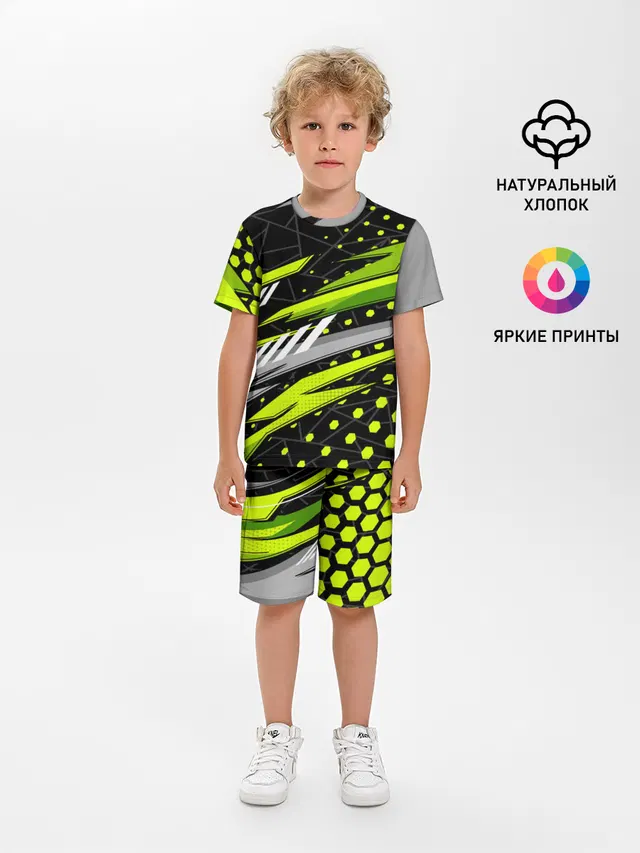 Детская пижама с шортами с принтом «Black and — Black and Green»