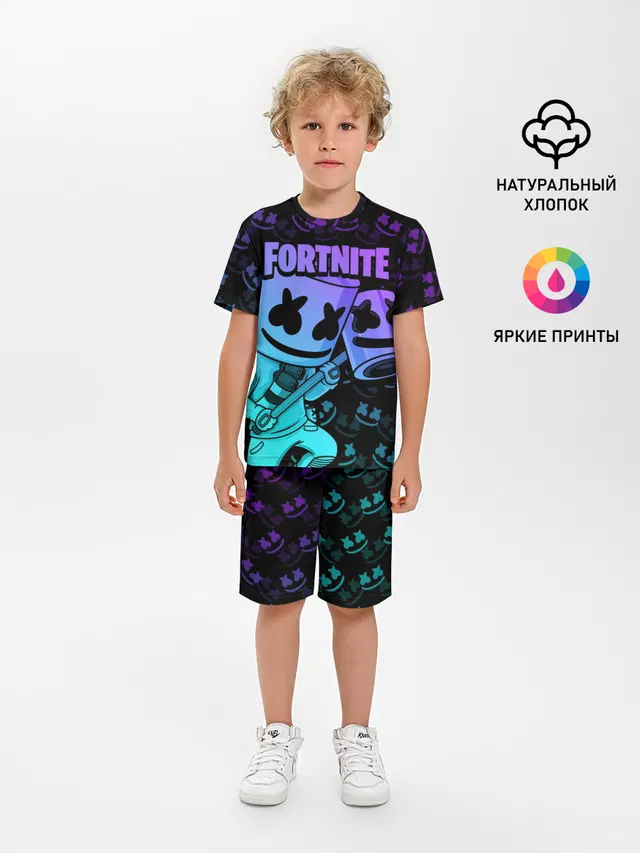 Детская пижама с шортами с принтом «Fortnite Marshmello»