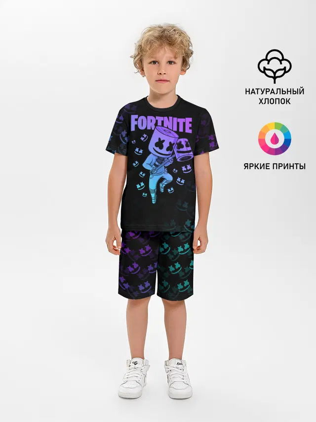 Детская пижама с шортами с принтом «Marshy Smasher — FORTNITE MARSHMELLO»