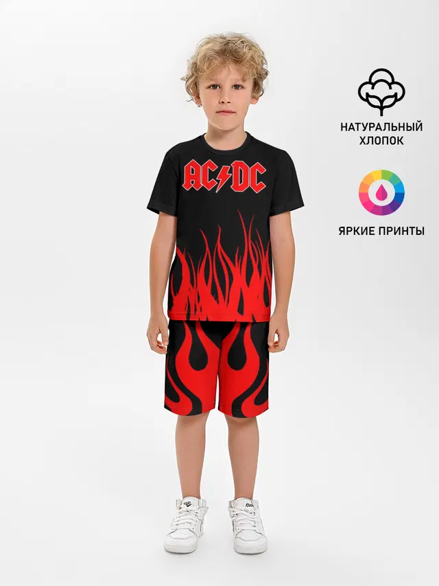 Детская пижама с шортами с принтом «AC DC Acdc Ac-Dc»