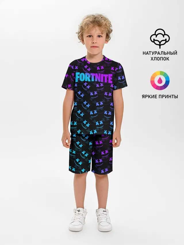 Детская пижама с шортами с принтом «Fortnite Marshmello Neon»