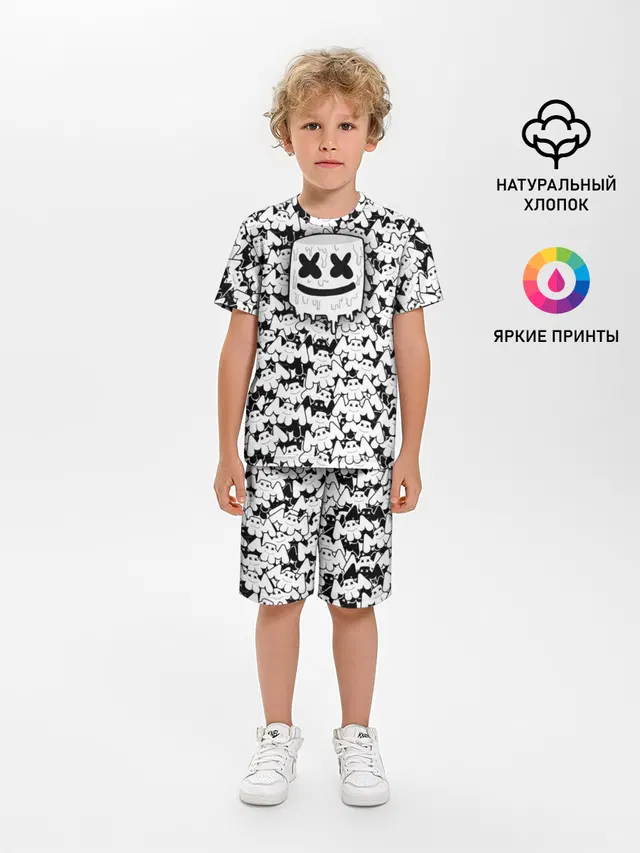 Детская пижама с шортами с принтом «Marshmello»