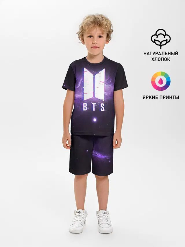 Детская пижама с шортами с принтом «BTS — BTS SPACЕ 3D — БТС КОСМОС»