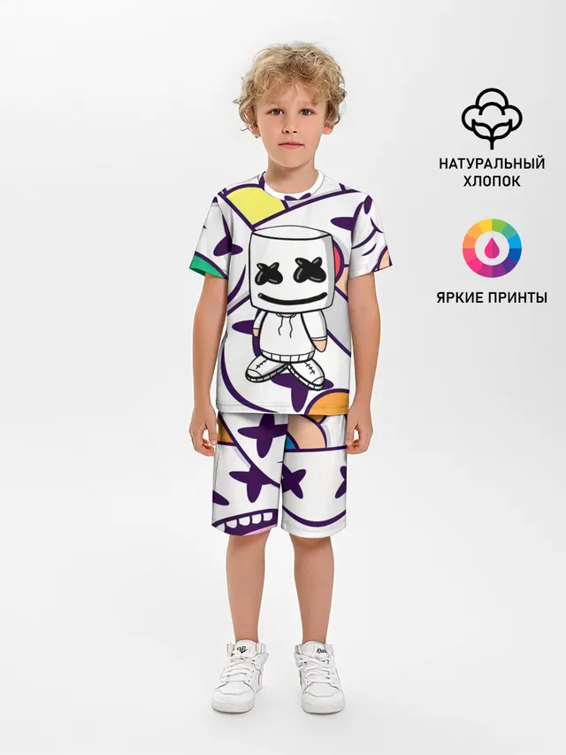 Детская пижама с шортами с принтом «Marshmello»