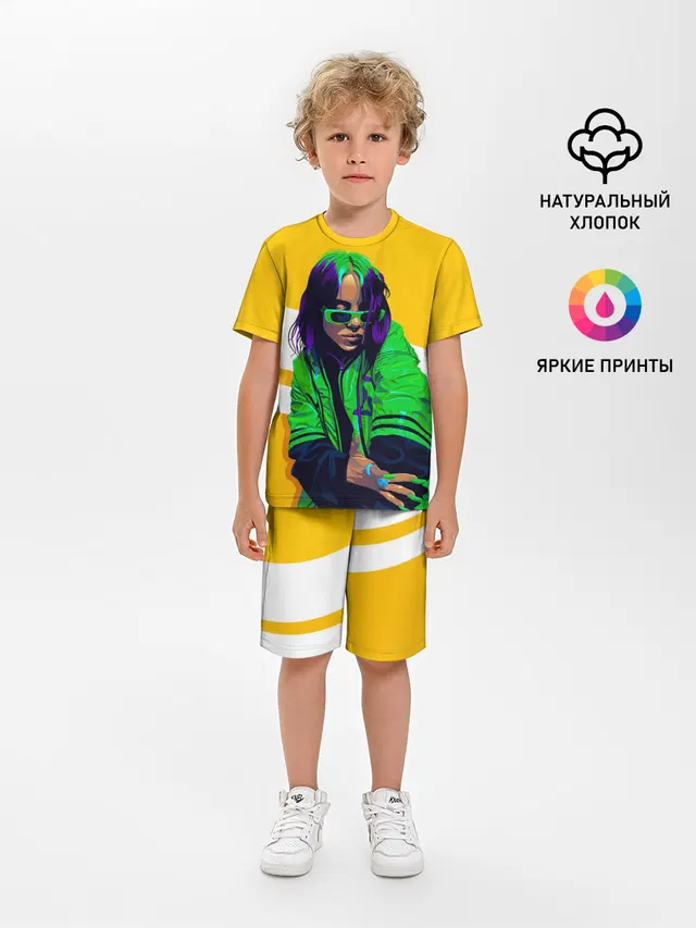 Детская пижама с шортами с принтом «Billie Eilish — Green Eilish»