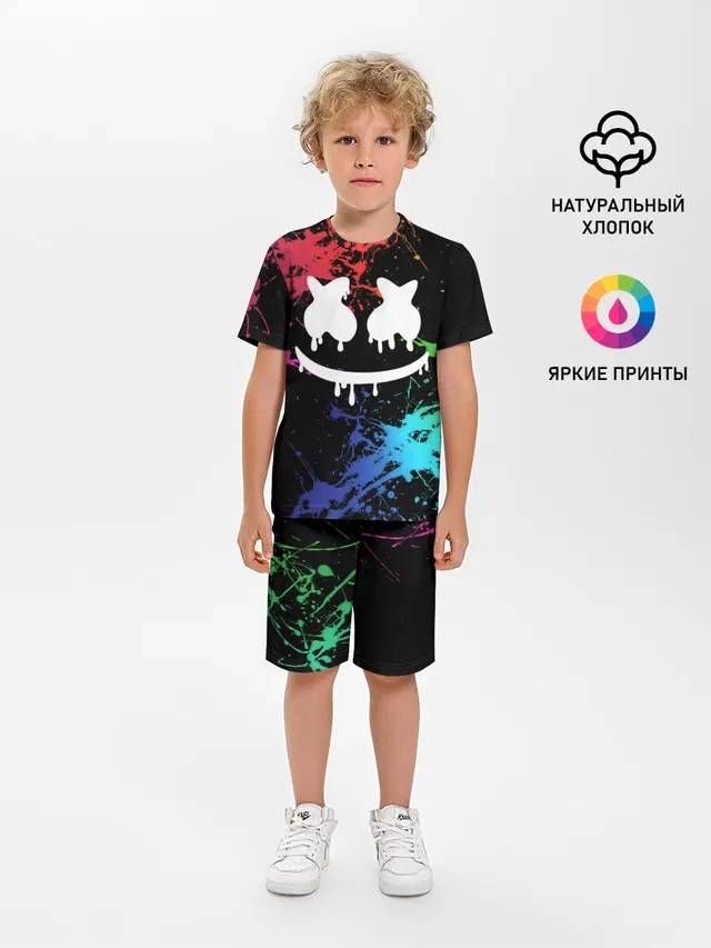 Детская пижама с шортами с принтом «Paint splatter»