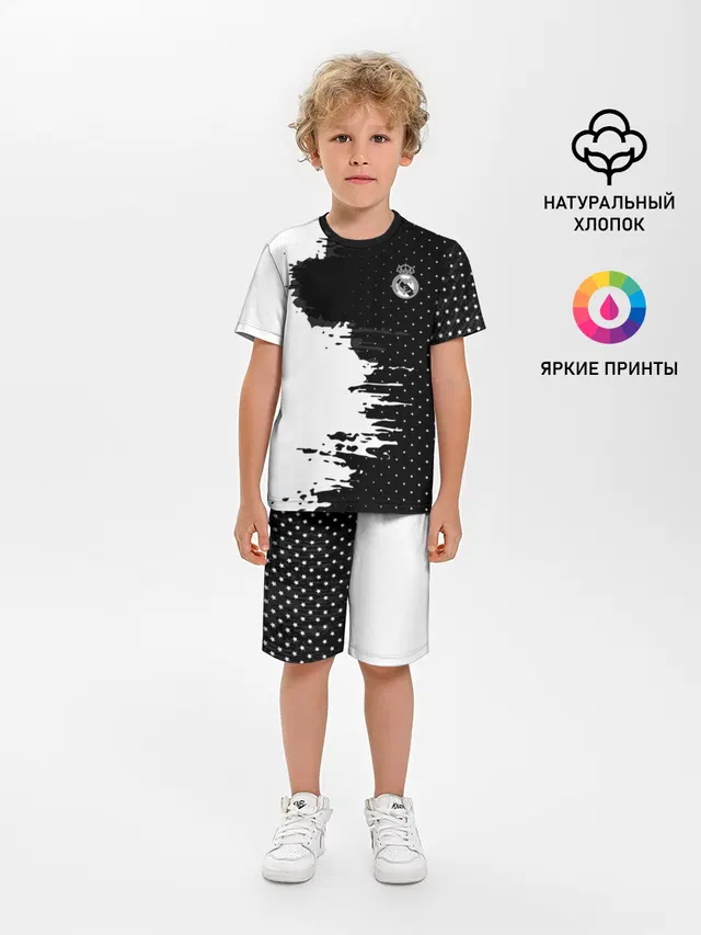 Детская пижама с шортами с принтом «Реал Мадрид — Real Madrid uniform black 2018»