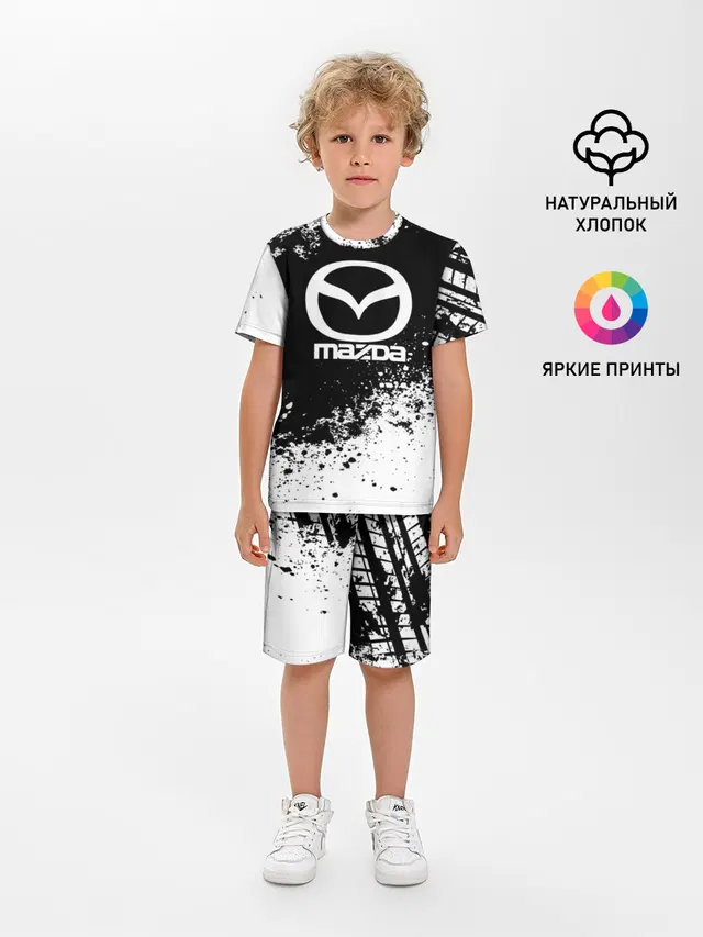 Детская пижама с шортами с принтом «Mazda — Mazda abstract sport»