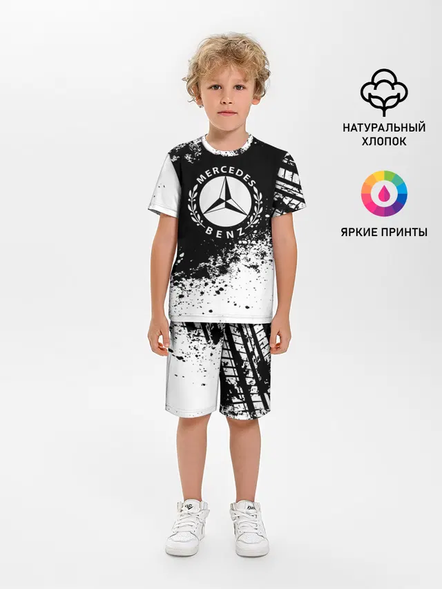 Детская пижама с шортами с принтом «Mercedes abstract sport»
