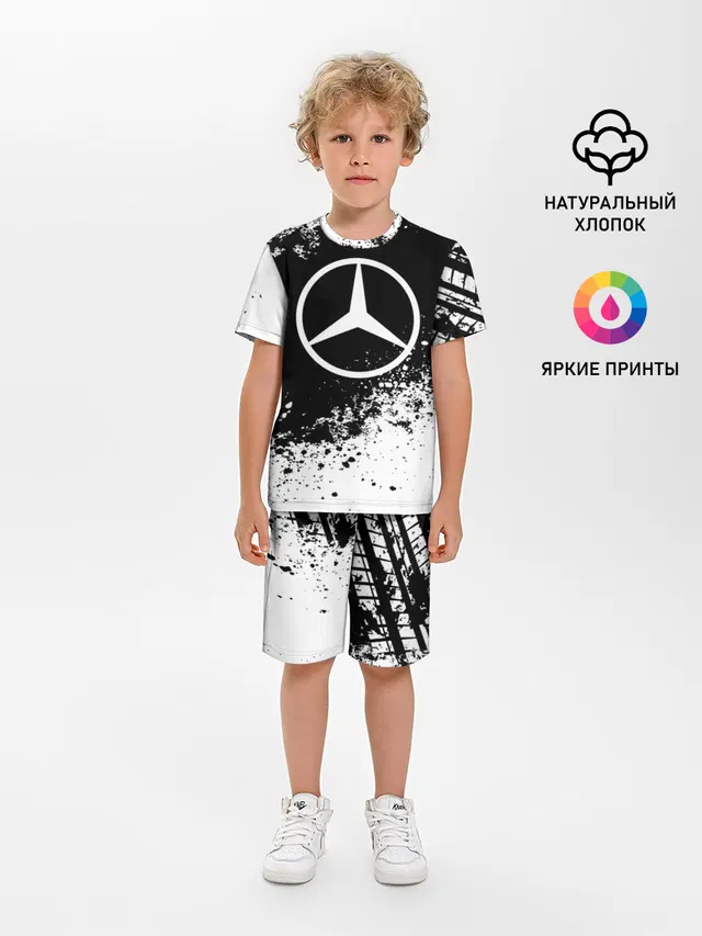 Детская пижама с шортами с принтом «Merсedes — Mercedes abstract sport»