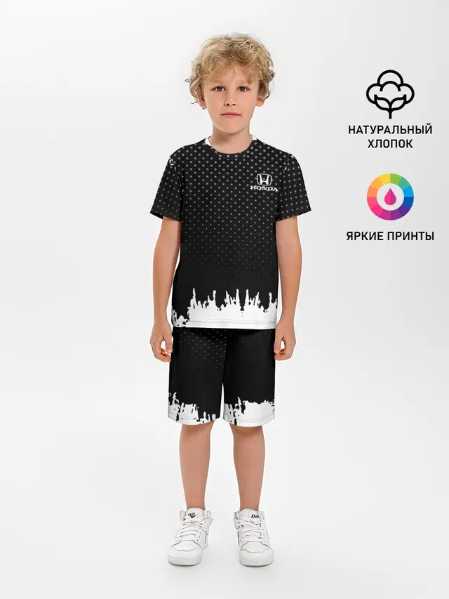 Детская пижама с шортами с принтом «Honda abstract black 2018»
