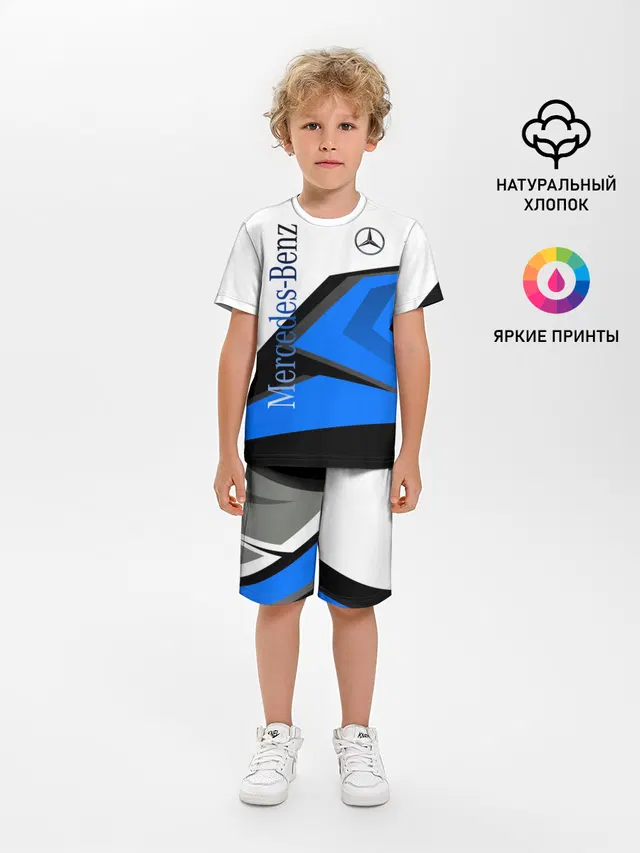 Детская пижама с шортами с принтом «Автомобильный логотип — Mercedes-Benz»