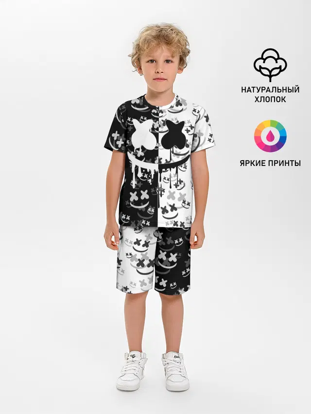 Детская пижама с шортами с принтом «Monochrome — Fortnite & Marshmello»
