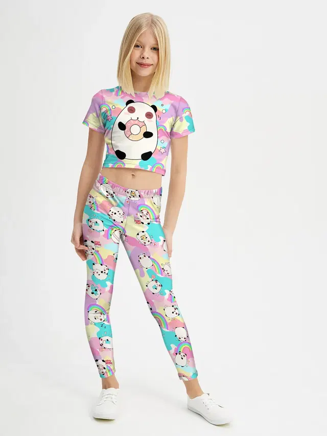Топ и Леггинсы с принтом «Panda Pink Blue»