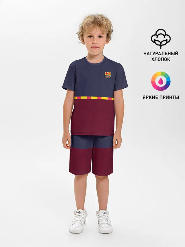 Детская пижама с шортами с принтом «Барселона — FC Barcelona — Flag and team Logo»