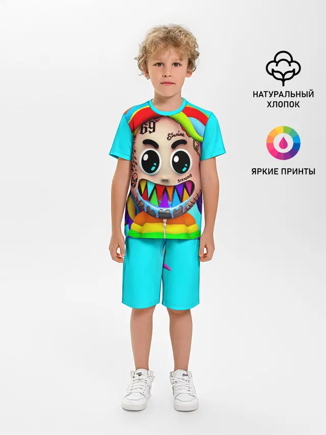 Детская пижама с шортами с принтом «6IX9INE»