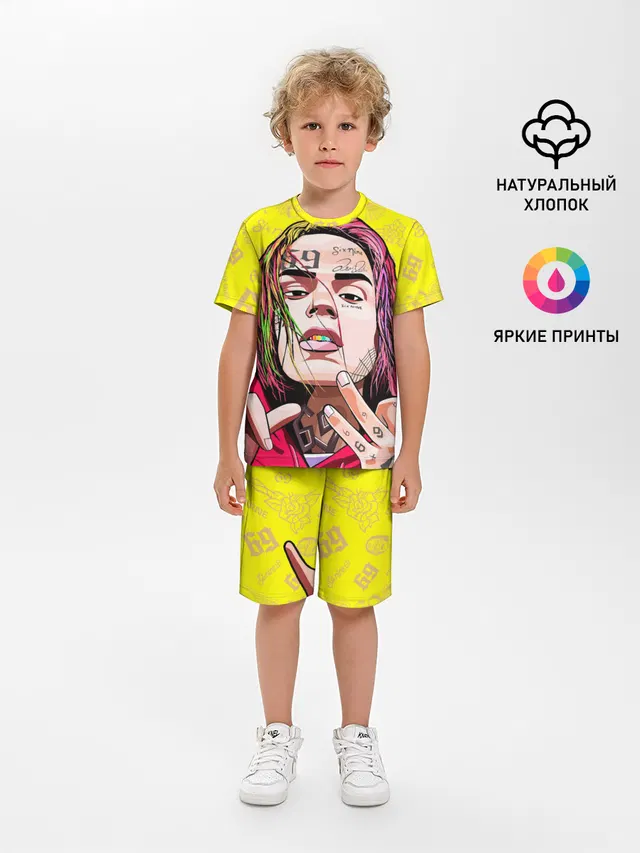 Детская пижама с шортами с принтом «6IX9INE»