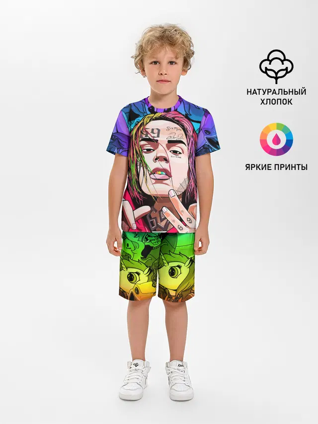 Детская пижама с шортами с принтом «6IX9INE»