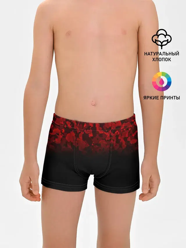 Трусы для мальчиков с принтом «Милитари — BLACK RED CAMO — RED MILLITARY»