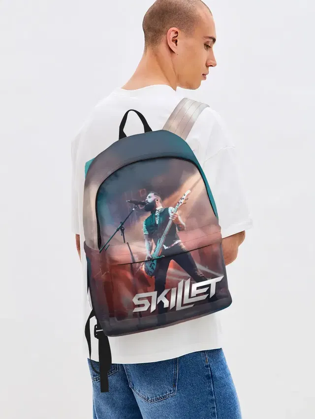 Джинсовый рюкзак с принтом «Skillet — John Cooper»