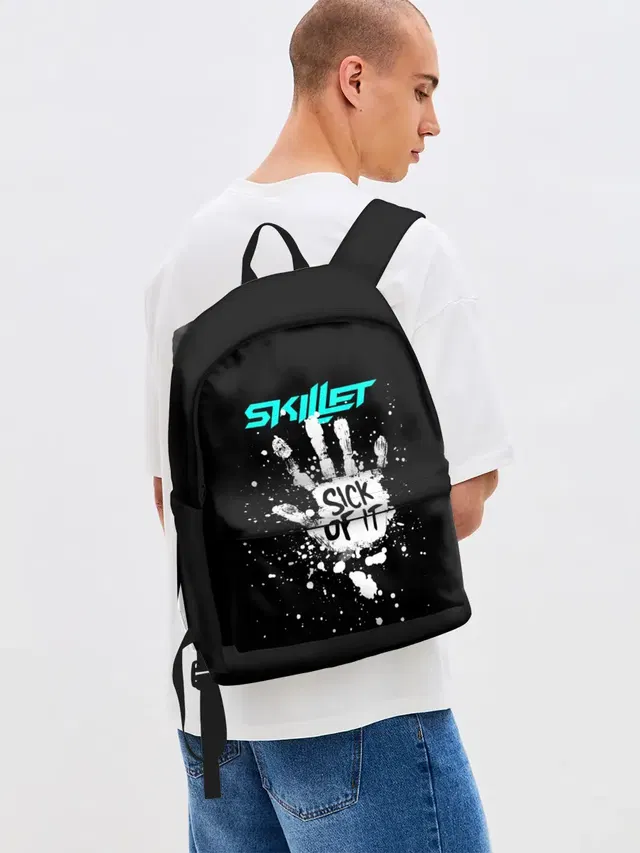 Джинсовый рюкзак с принтом «Skillet — Sick of it»