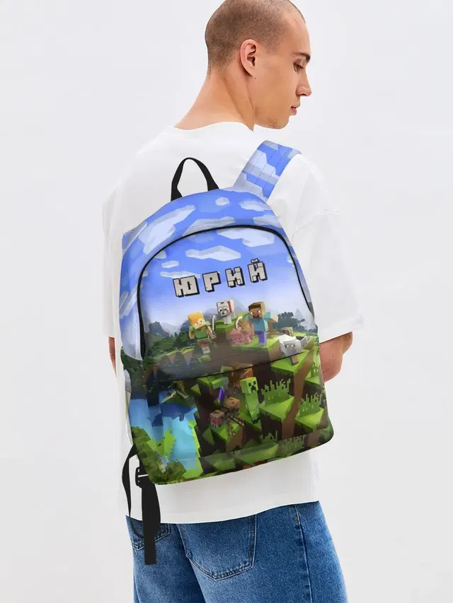 Джинсовый рюкзак с принтом «Майнкрафт — Юрий - Minecraft»