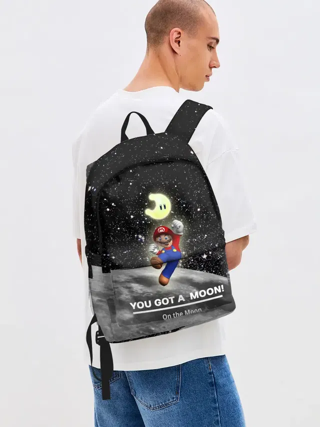 Джинсовый рюкзак с принтом «Mario — You got a moon»