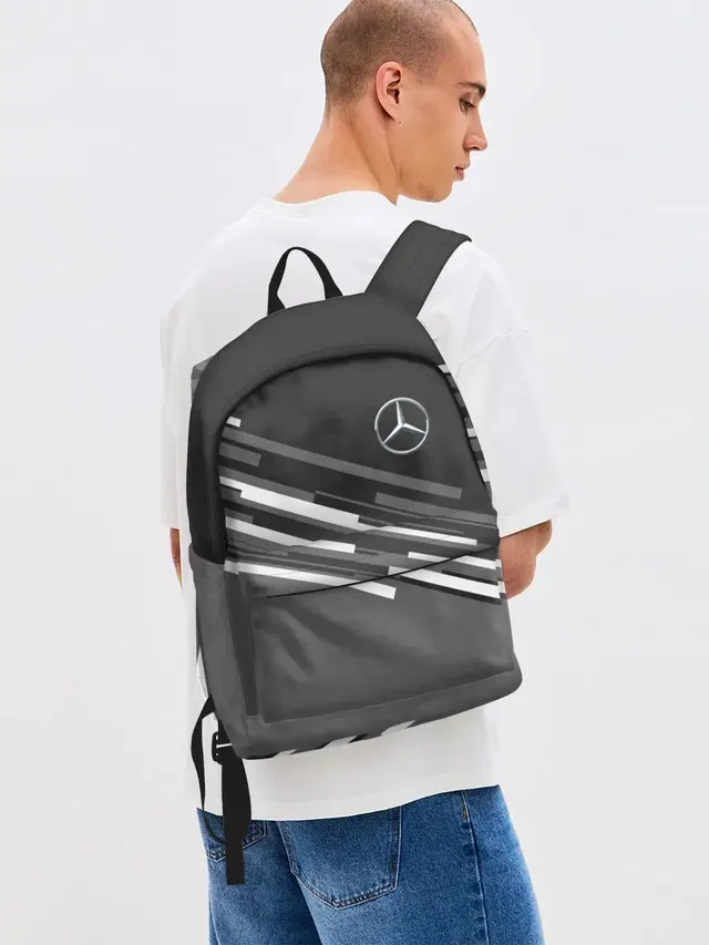 Джинсовый рюкзак с принтом «Automotive emblem — MERCEDES BENZ SPORT»