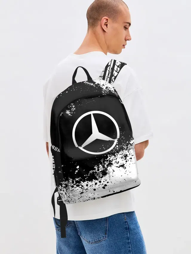 Джинсовый рюкзак с принтом «Merсedes — Mercedes abstract sport»