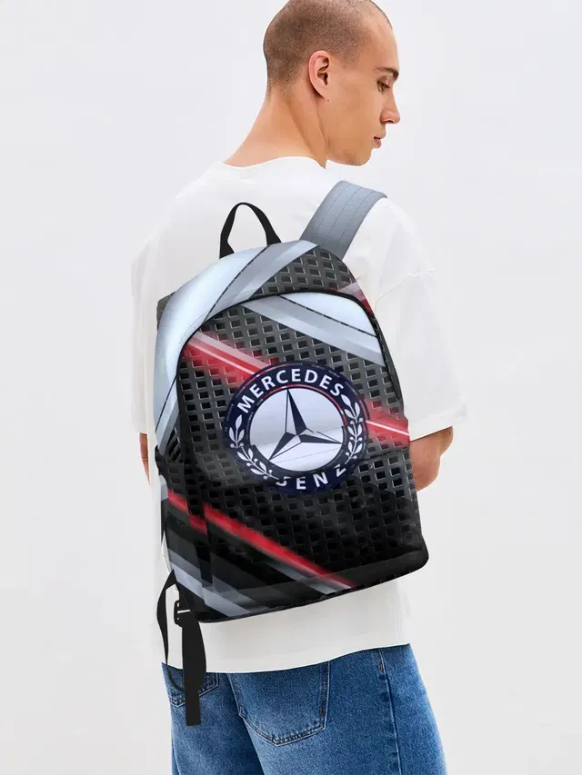 Джинсовый рюкзак с принтом «MERCEDES high speed collection»