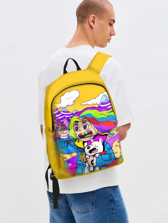 Джинсовый рюкзак с принтом «6IX9INE — 69 rainbow»
