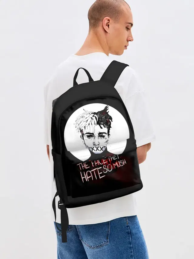 Джинсовый рюкзак с принтом «Jahseh Onfroy — THE faceTheY HATE so much»