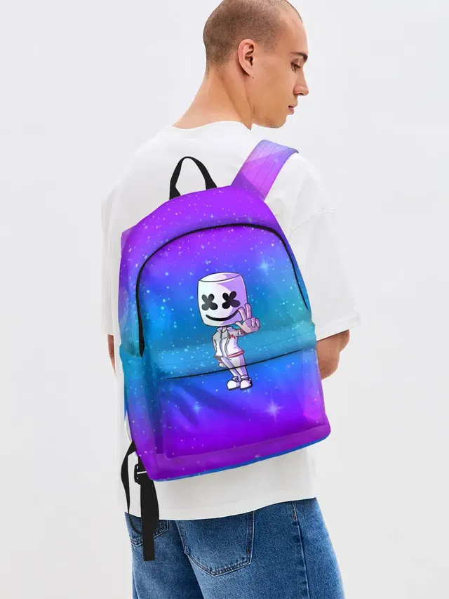 Джинсовый рюкзак с принтом «Клубная музыка — Marshmello»