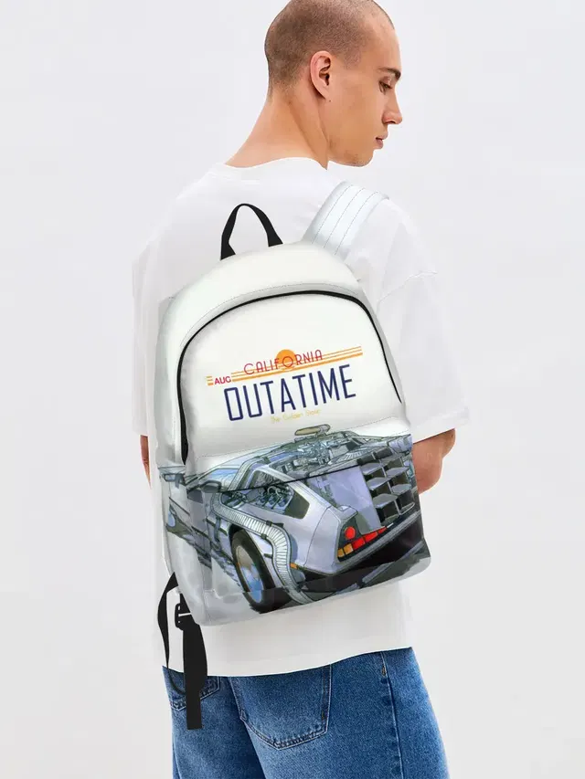 Джинсовый рюкзак с принтом «Retro — De Lorean Outatime»