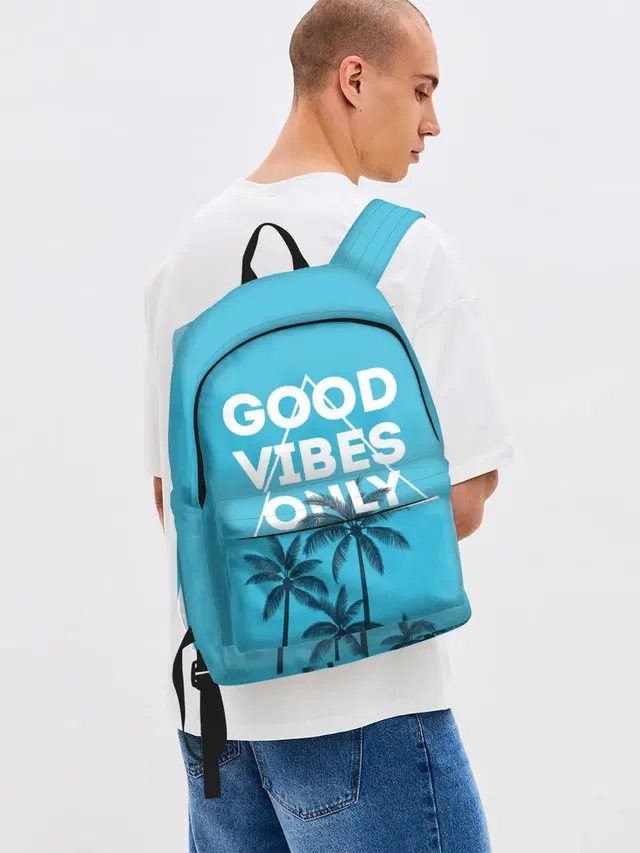 Джинсовый рюкзак с принтом «Настроение — Good vibes only»