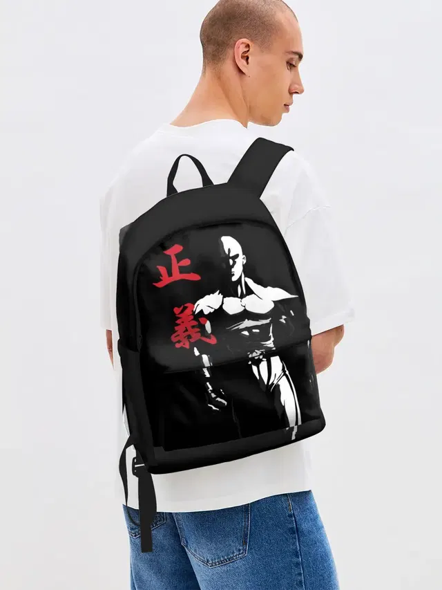 Джинсовый рюкзак с принтом «Ванпанчмен — ok hero»