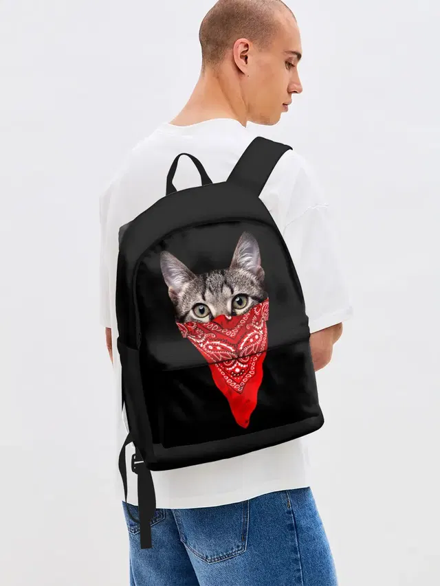 Джинсовый рюкзак с принтом «Коты и кошки — Gangsta Cat»