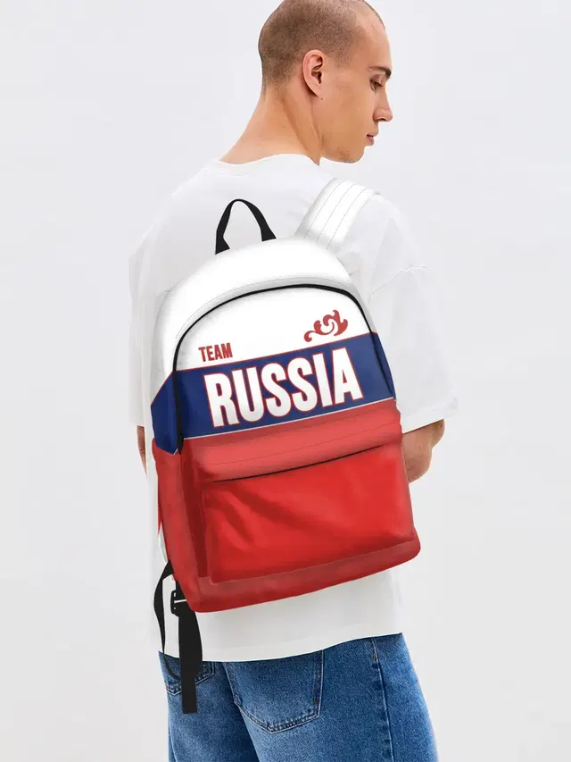 Джинсовый рюкзак с принтом «Флаг России — Team Russia»