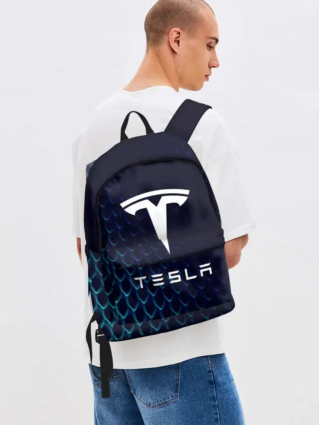 Джинсовый рюкзак с принтом «Разные автомобильные — Tesla Motors»