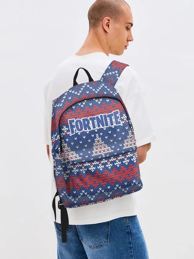 Джинсовый рюкзак с принтом «Christmas tree — НОВОГОДНИЙ FORTNITE»