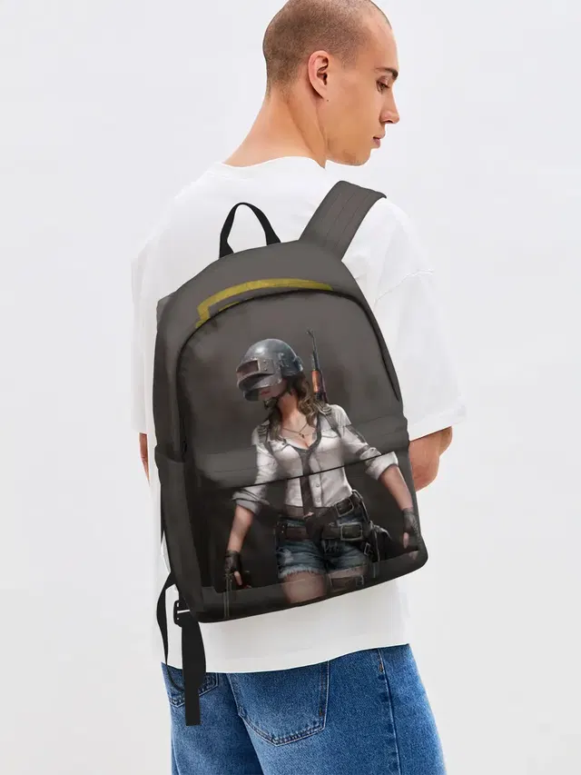 Джинсовый рюкзак с принтом «PUBG girl»