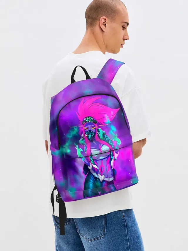 Джинсовый рюкзак с принтом «Neon — Akali. KDA»