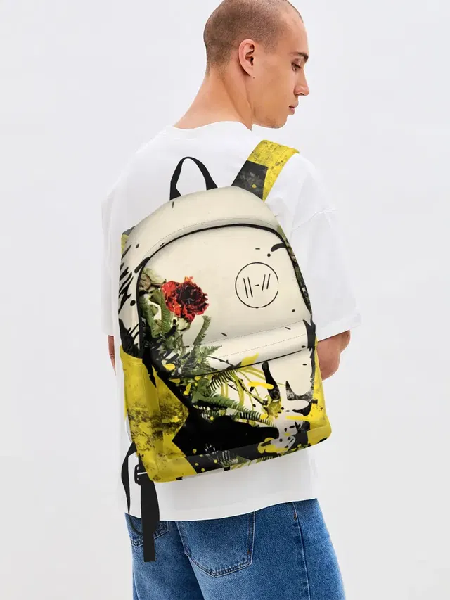 Джинсовый рюкзак с принтом «Flowers — Twenty One Pilots - Trench»