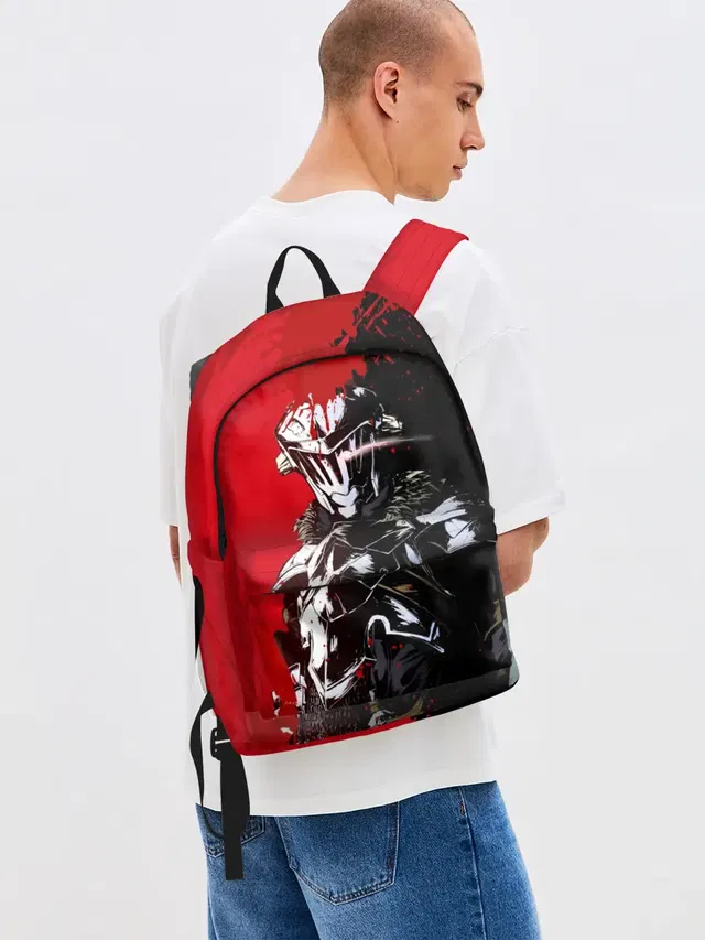 Джинсовый рюкзак с принтом «Goblin Slayer red and — Goblin Slayer red and black»