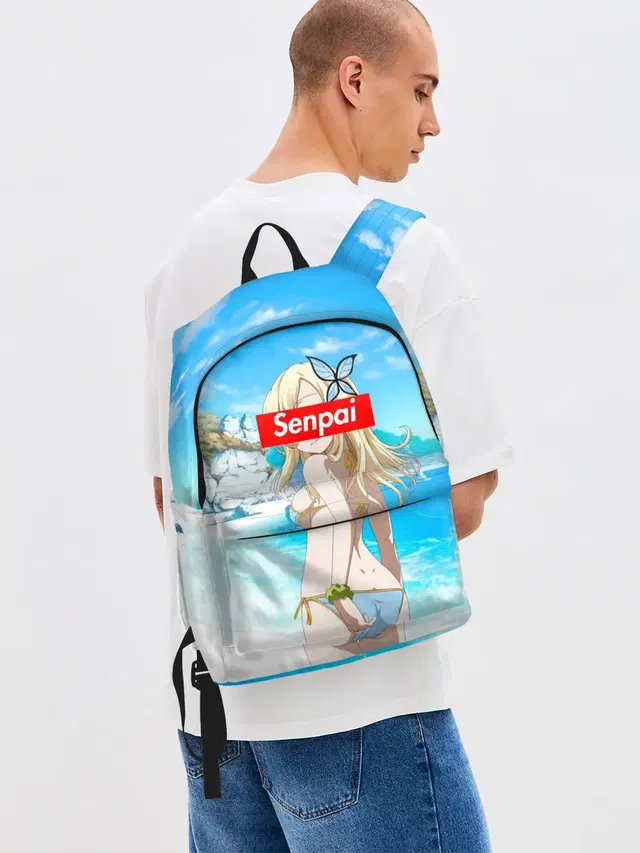 Джинсовый рюкзак с принтом «Senpai — Anime»