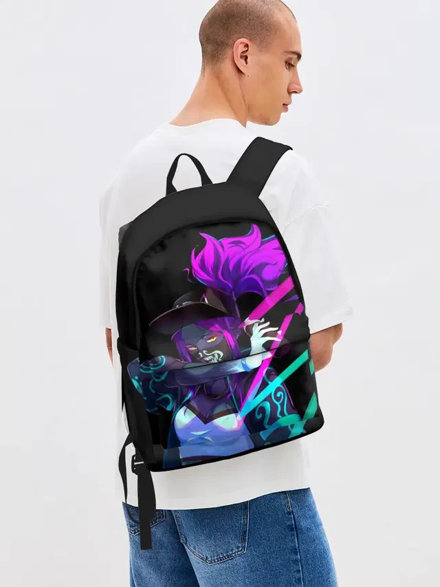 Джинсовый рюкзак с принтом «Neon — KDA. Akali»