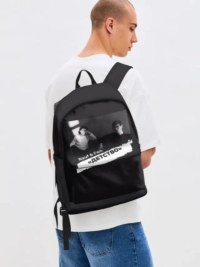 Джинсовый рюкзак с принтом «Поп музыка и R&B — Rauf & Faik Детство»