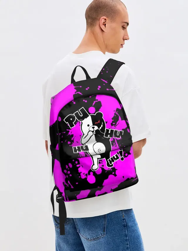 Джинсовый рюкзак с принтом «MONOKUMA Puhuhuhu»